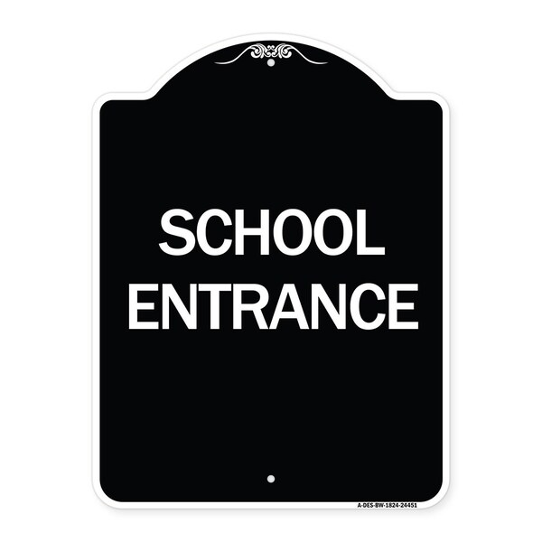 Designer Series School Entrance, Black & White Heavy-Gauge Aluminum Sign, 24" x 18", BW-1824-24451